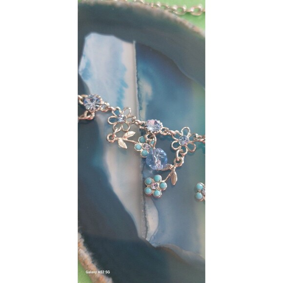 Cute cookie lee blue flowers ab rhinestone necklace+ bonus unsigned brooch - Picture 5 of 11